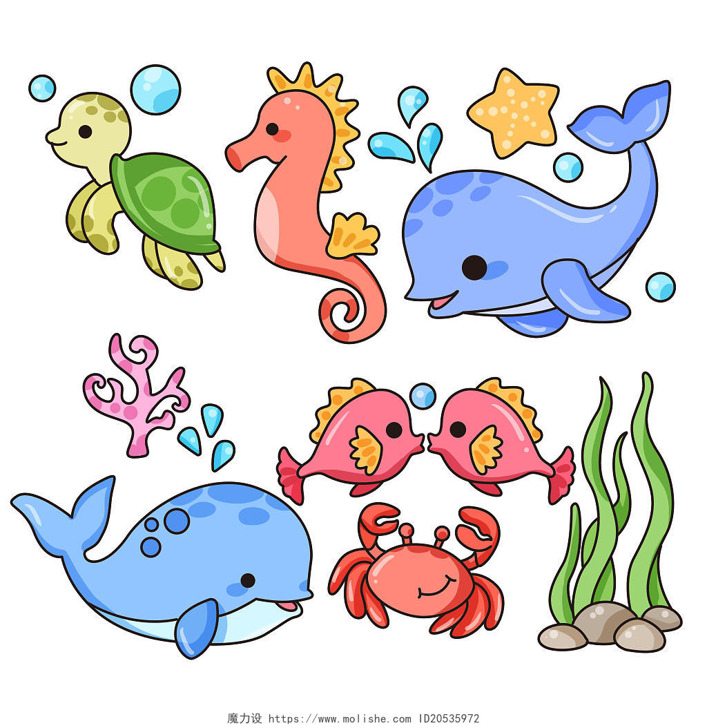 卡通海洋生物组合图插画素材png